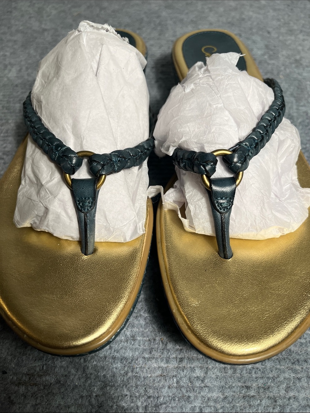 Cole Haan Nike Air Braided Thong Sandals in Teal and Gold